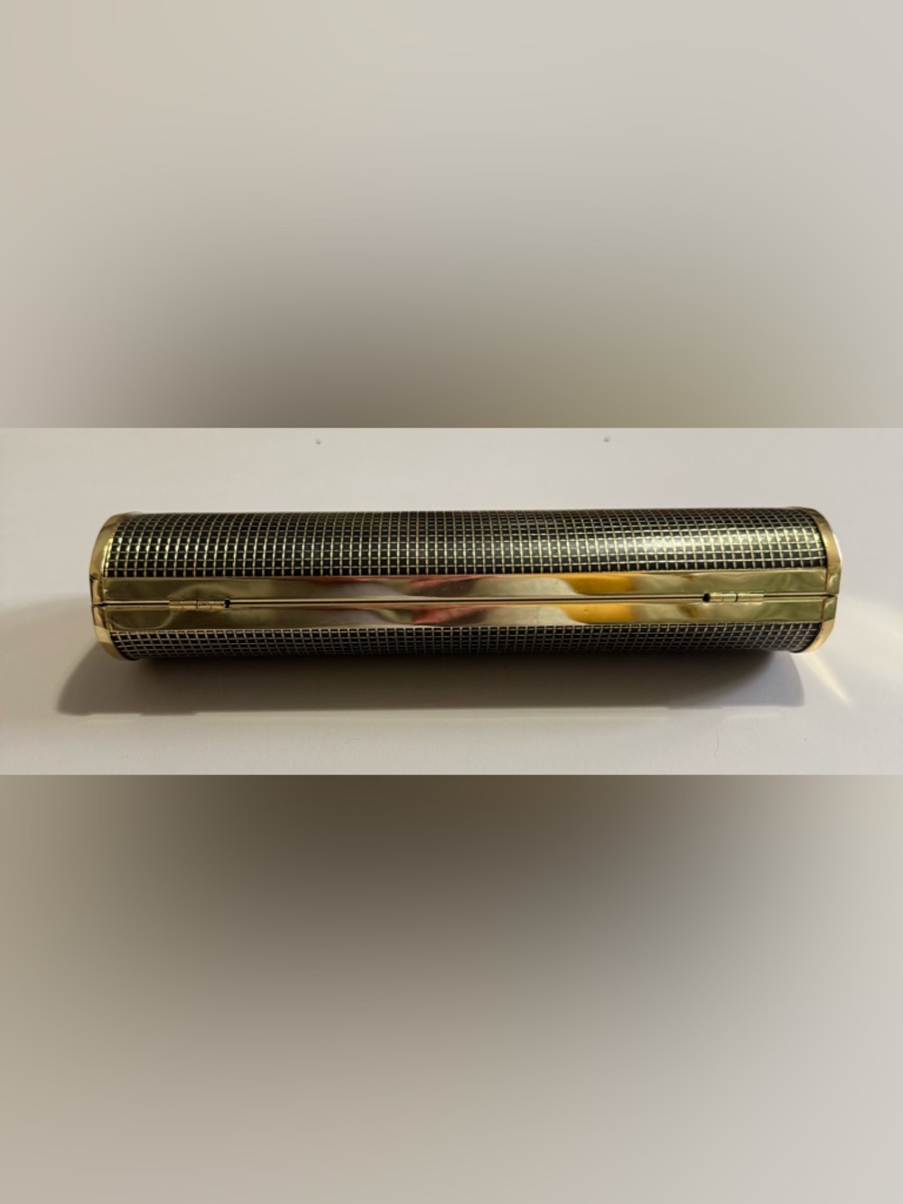 Gold and Black Cylinder Crossbody Clutch with Rhinestones. - Picture 8 of 9